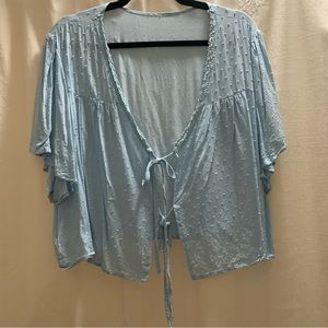 Baby Blue Swiss Dot Double Tie Cropped Blouse